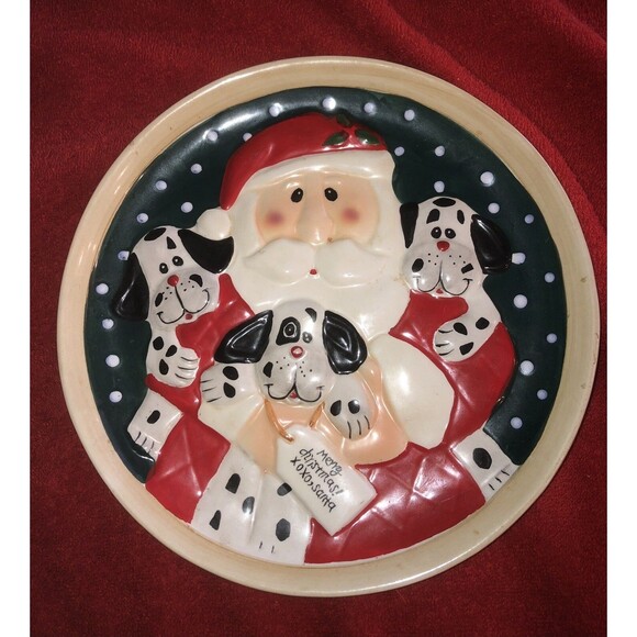Santa Dalmatians Holiday Plate 3 Dimensional - Picture 2 of 4